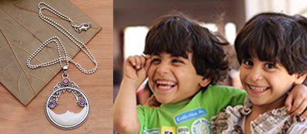 Two small boys with a necklace