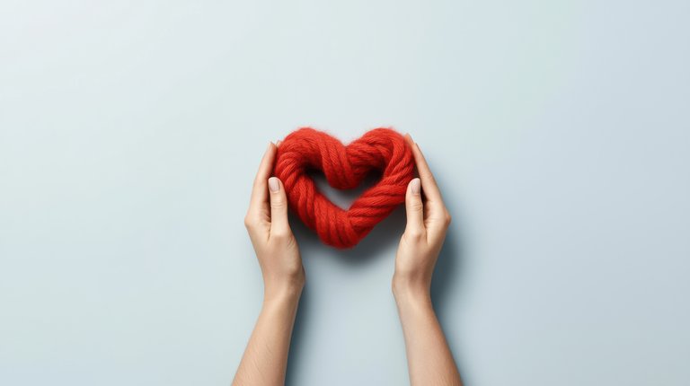 Hands with red yarn heart