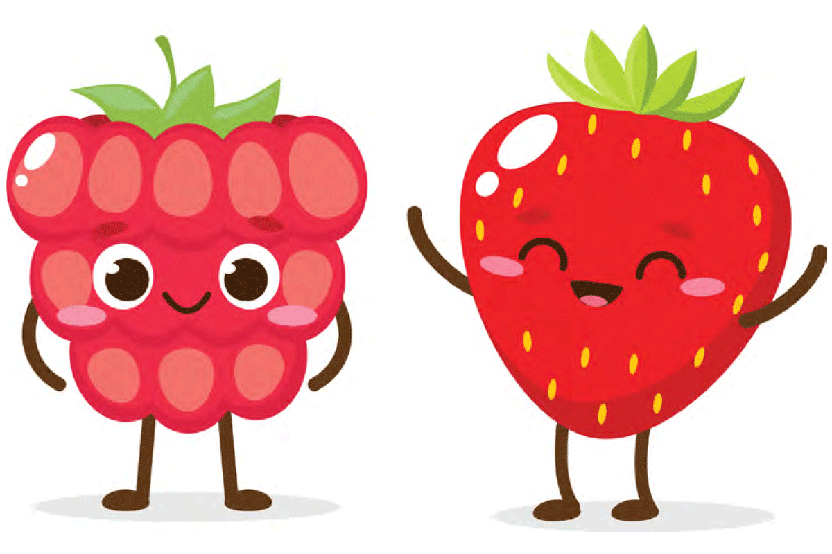 Cartoon raspberry and strawberry with faces