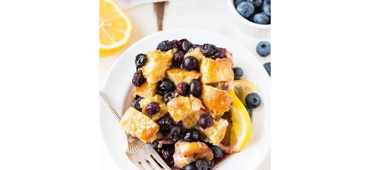 Blueberry French Toast on table with silverware