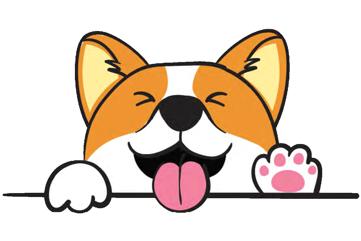 Cartoon corgi smiling and waving