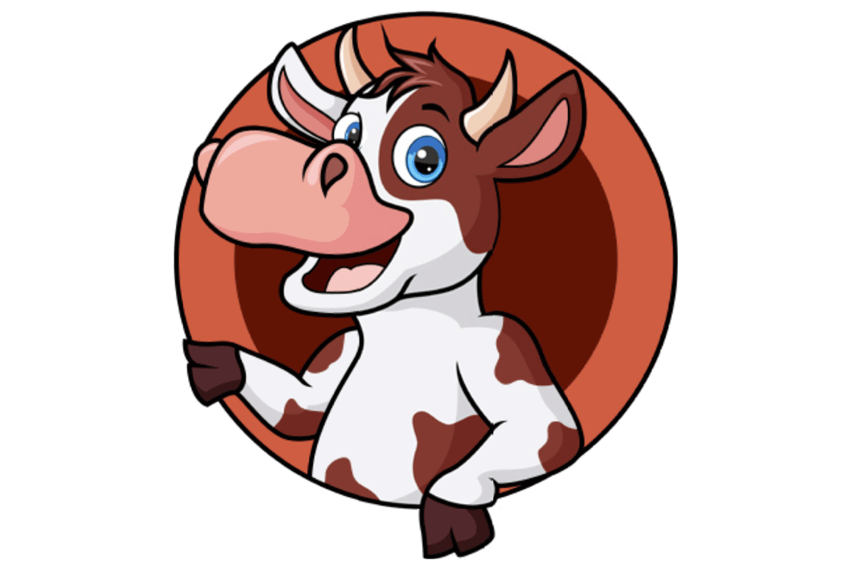 Cartoon cow in round window