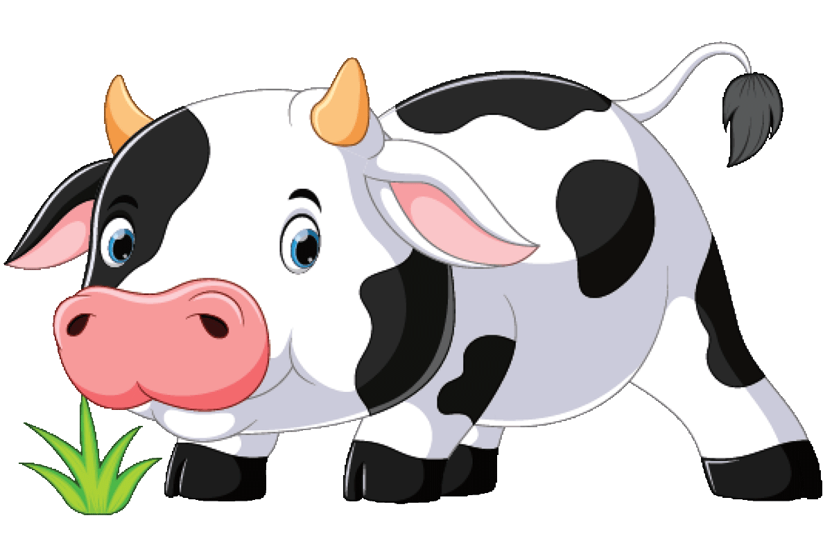 Black and white cartoon cow.
