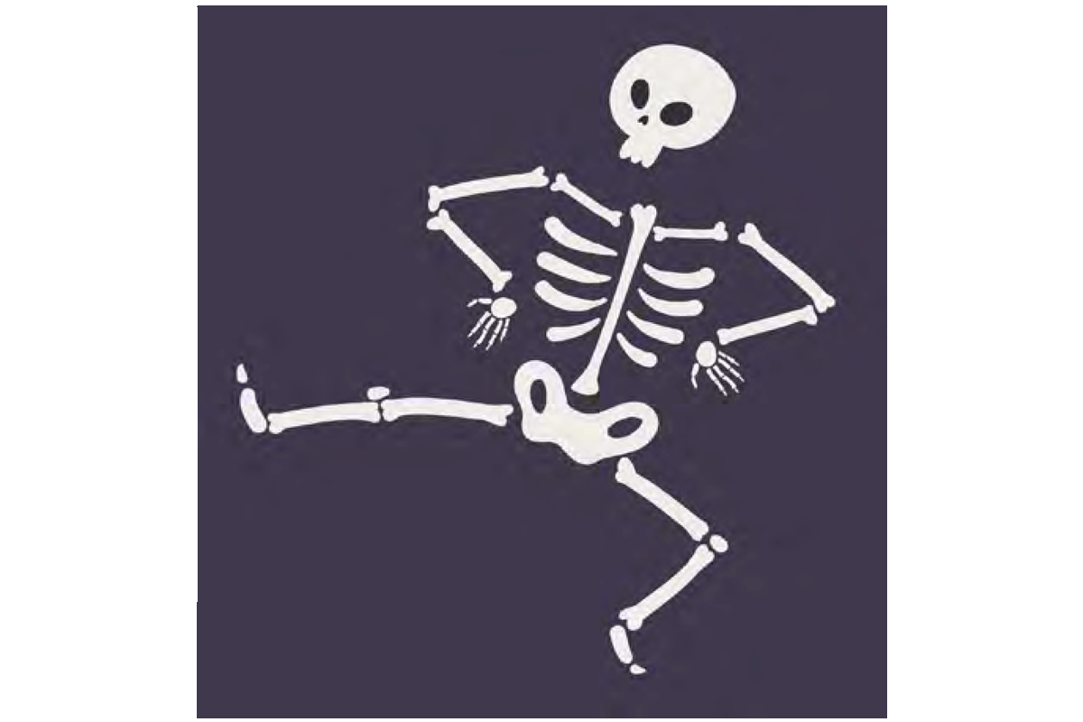 Cartoon dancing skeleton on black background