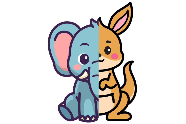 Cartoon image of half elephant and half kangaroo