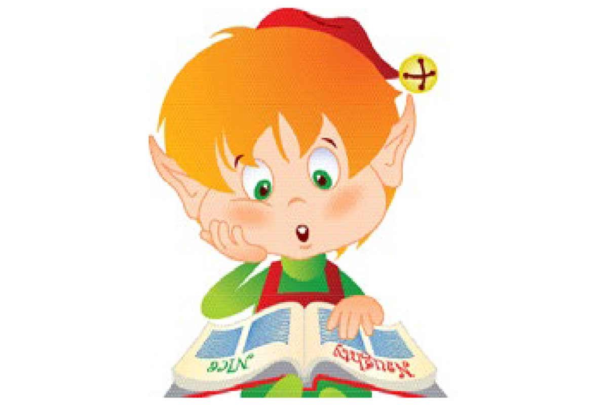 Cartoon elf reading a book