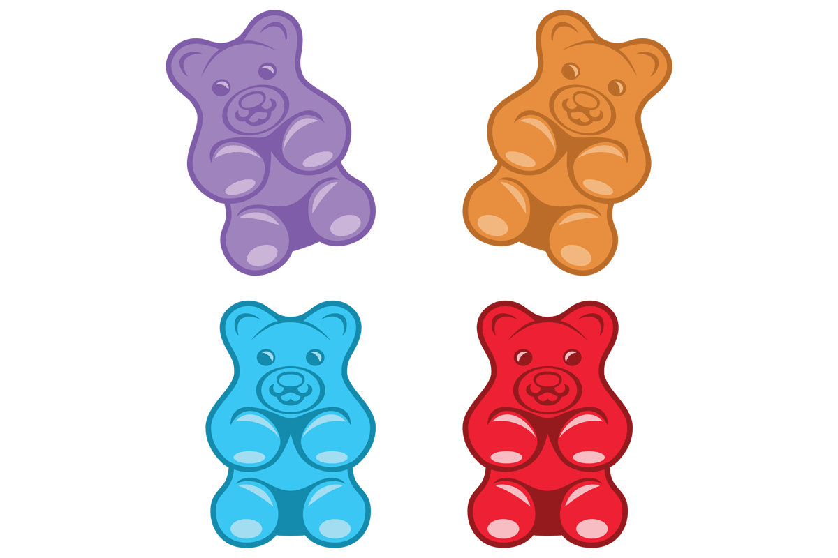 4 cartoon gummy bears