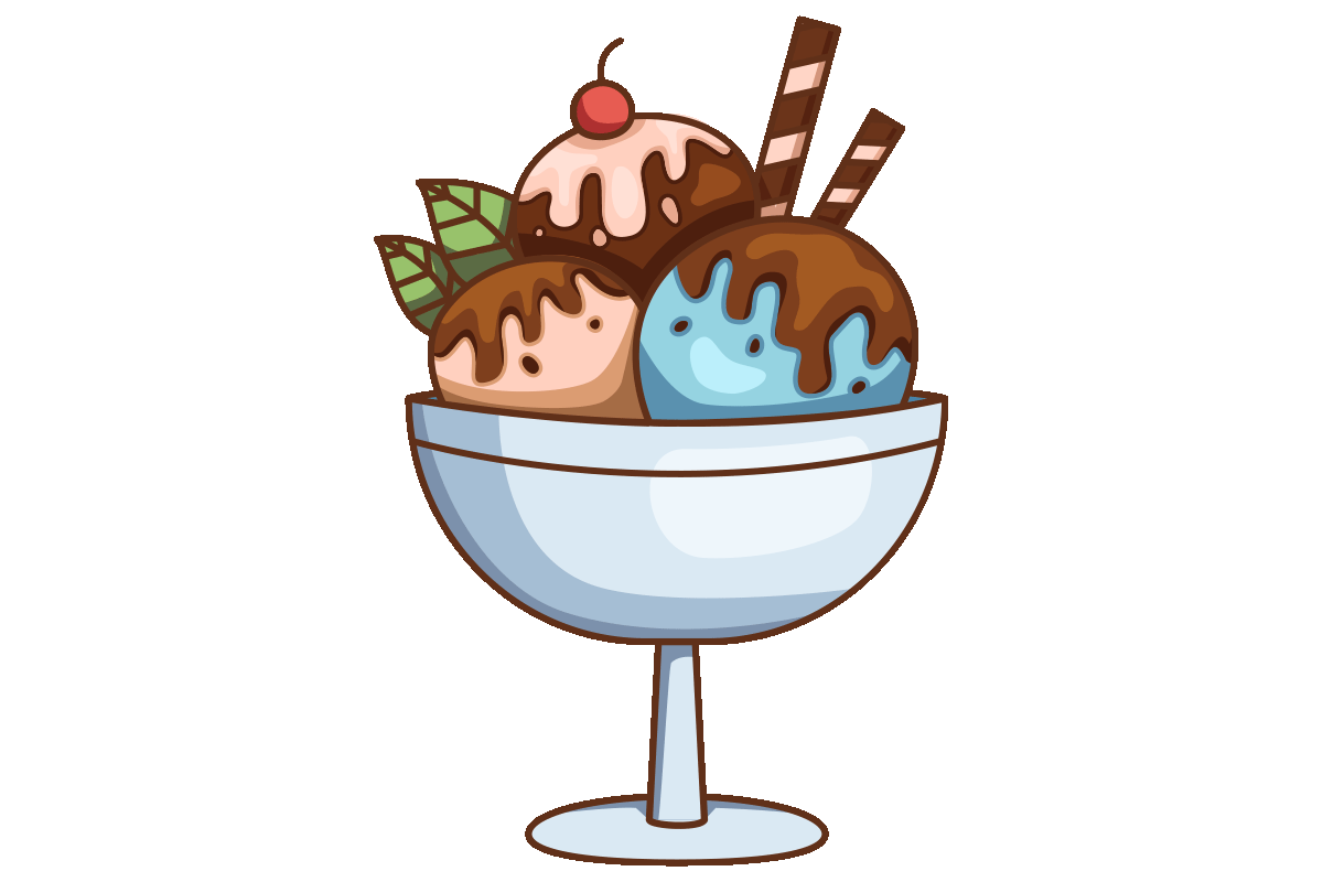 Cartoon dish of ice cream sundae