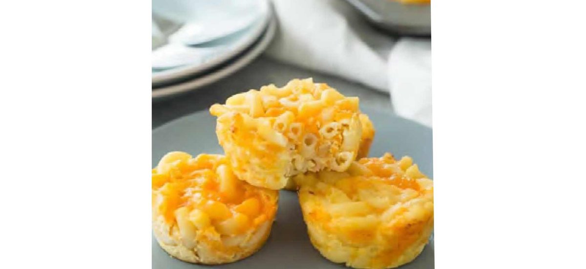 Mac and Cheese cups stacked on plate