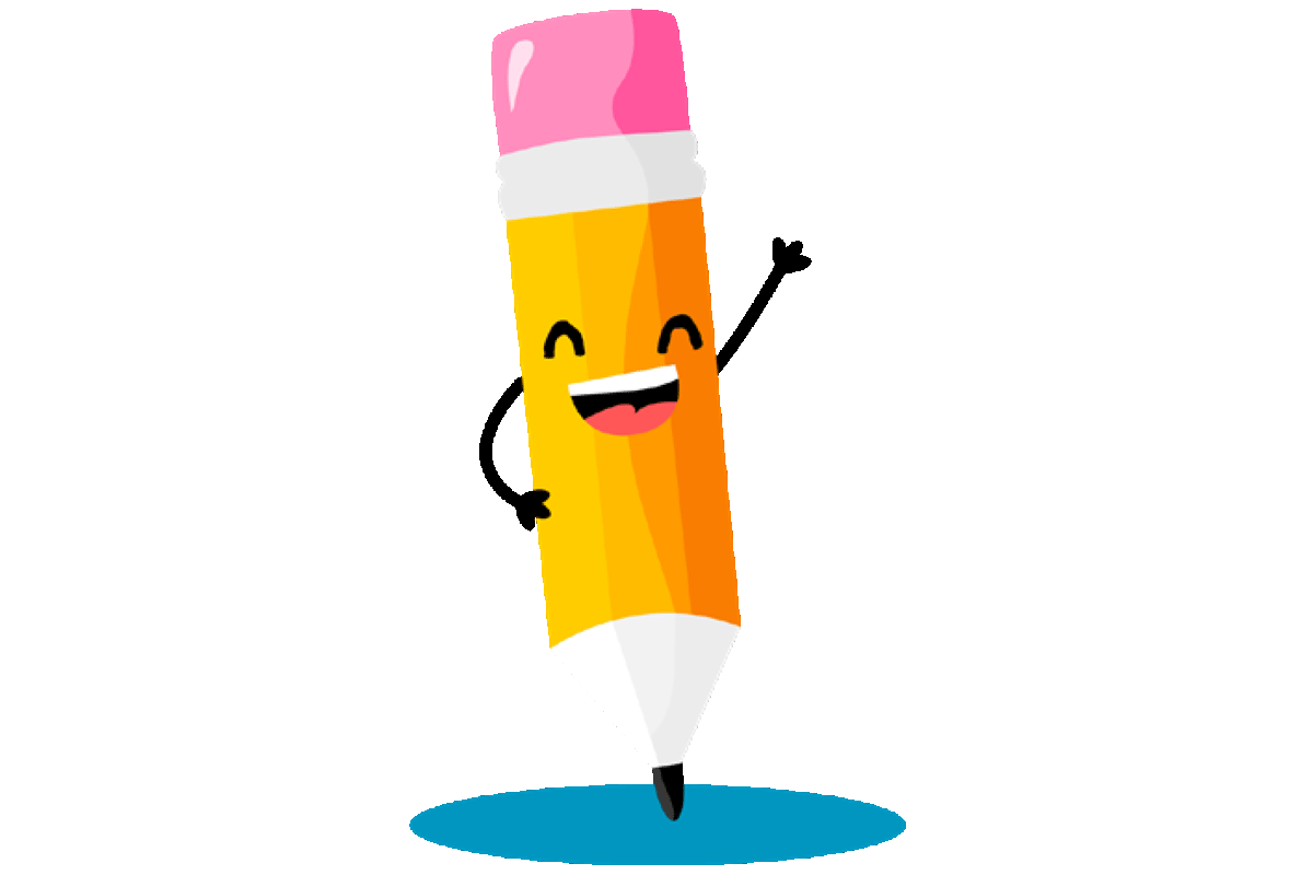Cartoon pencil with face and arms
