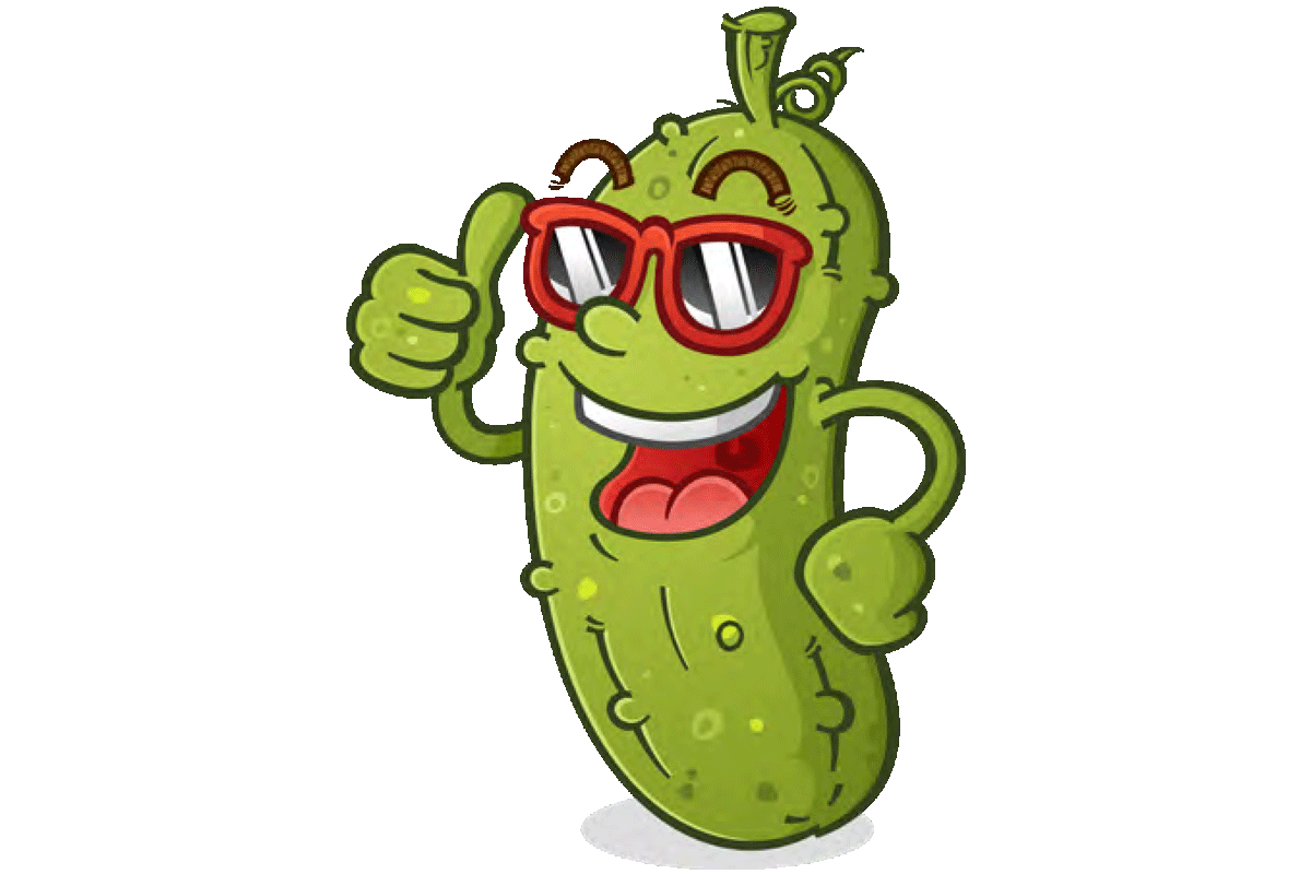 Cartoon pickle with smile and sunglasses