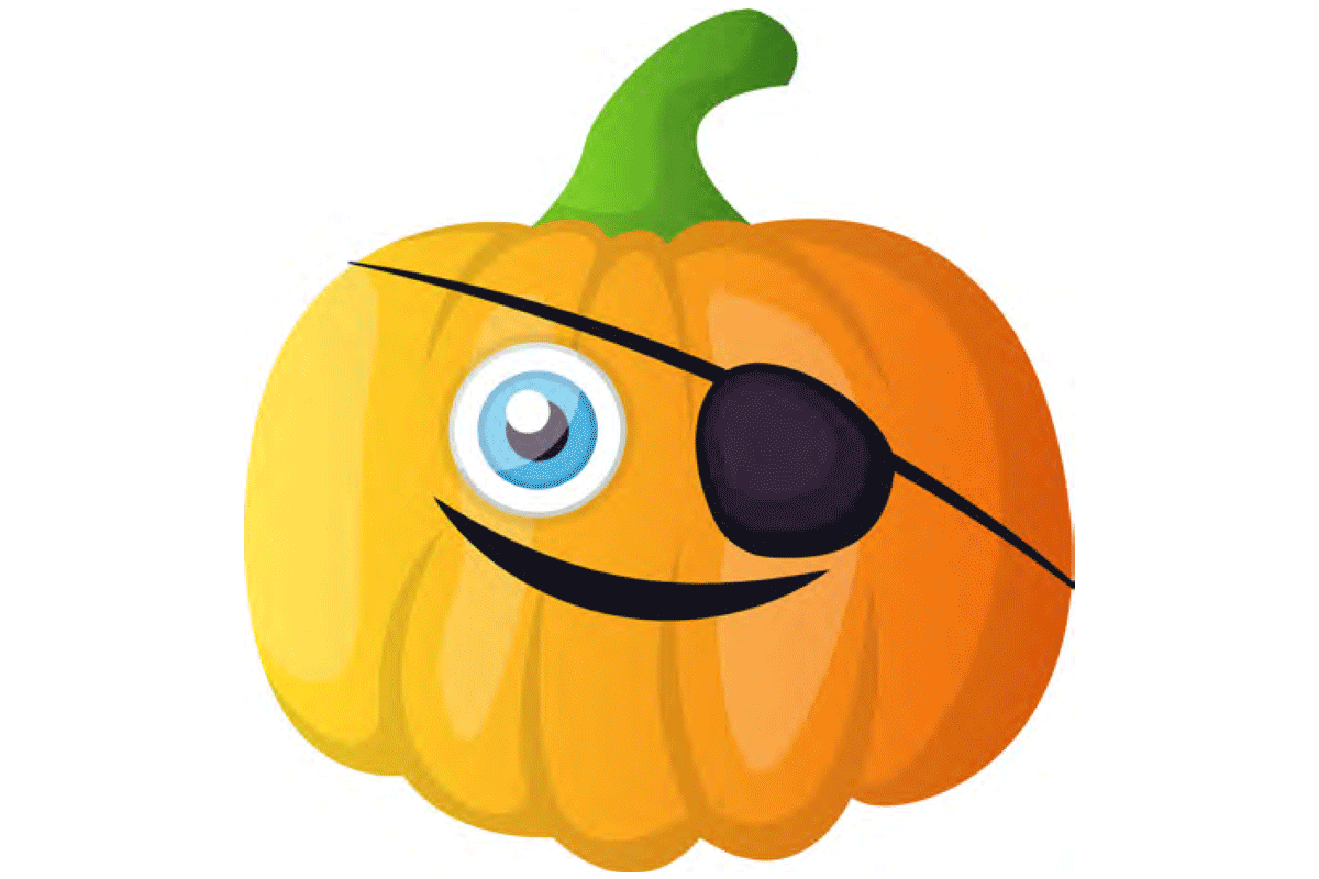 Cartoon pumpkin with face and eye patch