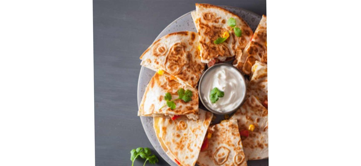 Overhead photo of a plate of quesadillas