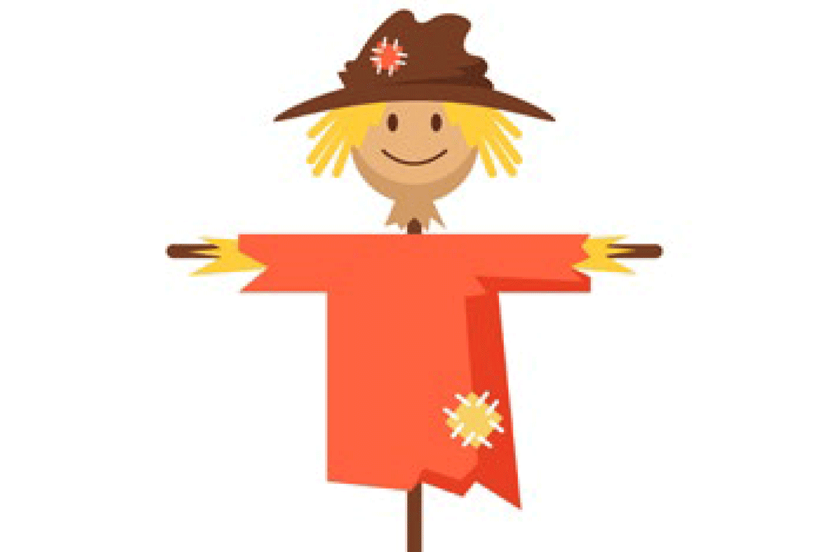 Cartoon scarecrow on post