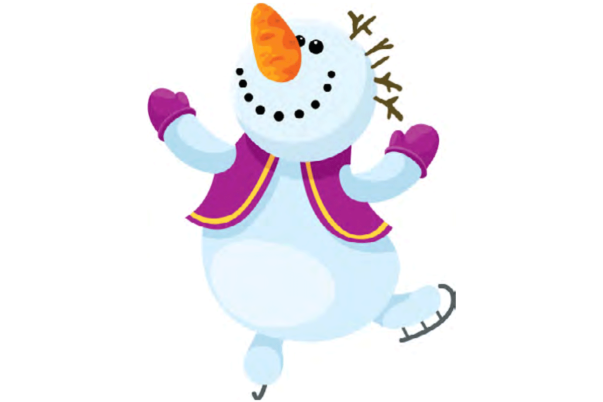 Cartoon ice skating snowman