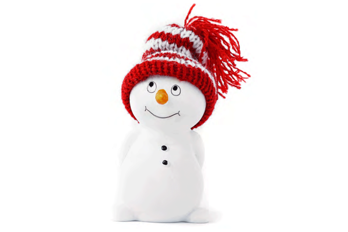 Cartoon snowman with a red and white knit cap